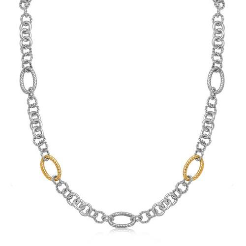 18k Yellow Gold and Sterling Silver Rhodium Plated Multi Design Chain Necklace, size 38''
