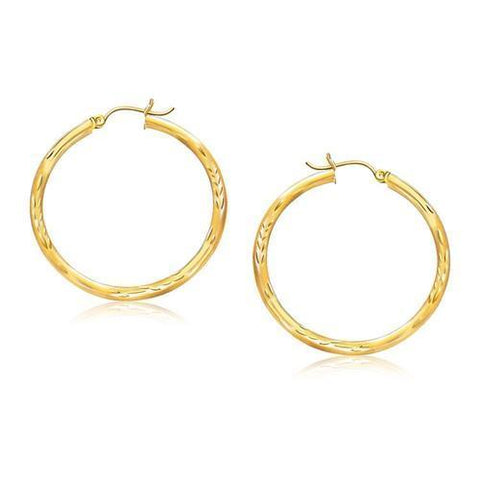 14k Yellow Gold Fancy Diamond Cut Hoop Earrings (35mm Diameter)
