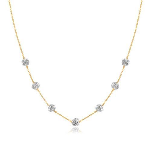 14k Yellow Gold Necklace with Crystal Embellished Sphere Stations, size 18''