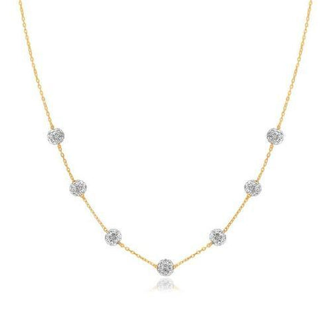 14k Yellow Gold Necklace with Crystal Embellished Sphere Stations, size 18''