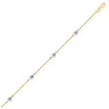 14k Two Tone Gold Anklet with Diamond Cut Heart Style Stations, size 10''