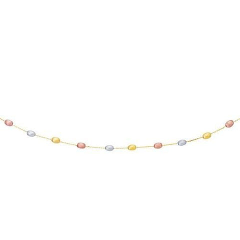 14k Tri-Color Gold Necklace with Fancy Textured Pebble Stations, size 17''