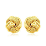 14k Yellow Gold Love Knot with Ridge Texture Earrings