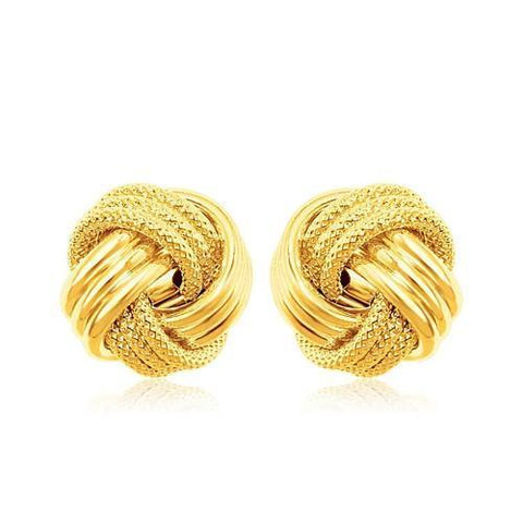 14k Yellow Gold Love Knot with Ridge Texture Earrings