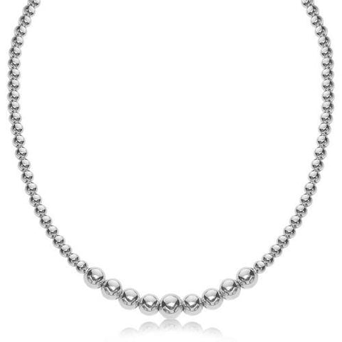 Sterling Silver Rhodium Plated Graduated Motif Polished Bead Necklace, size 17''