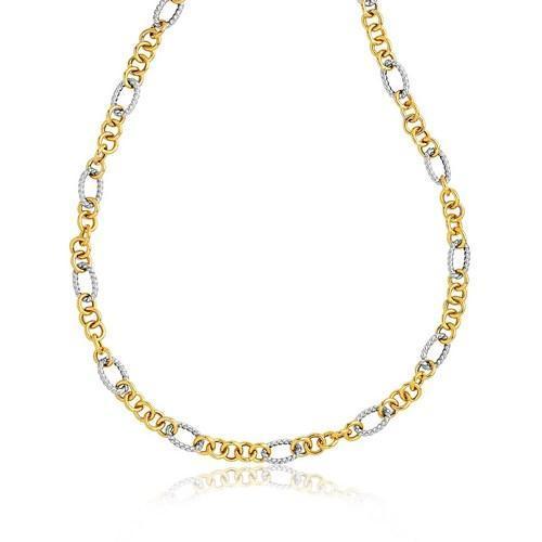 14k Two-Tone Round and Cable Style Link Necklace, size 18''