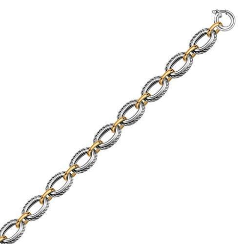 18k Yellow Gold and Sterling Silver Chain Necklace in a Cable Motif, size 18''