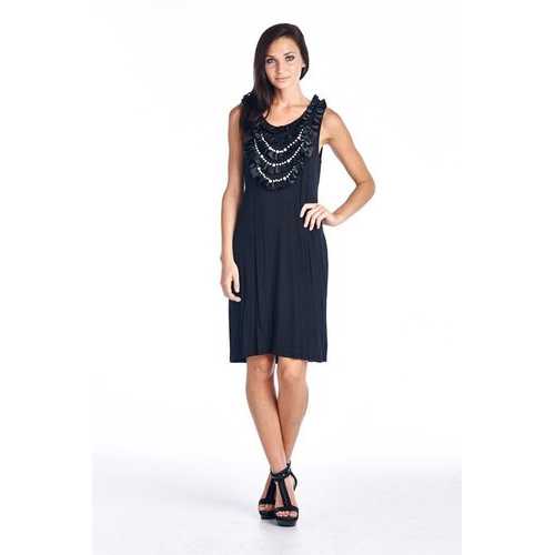 Women's Pearl Neck Trim Tank Dress