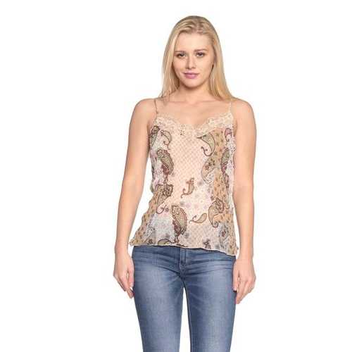 Women's Printed Lurex Chiffon with Lace Trim Tank