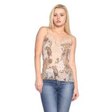 Women's Printed Lurex Chiffon with Lace Trim Tank