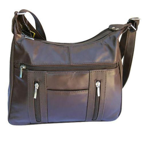 Leather Sleek Multi Pockets Shouler Handbag-Brown Color