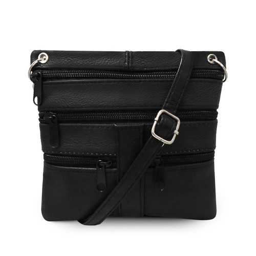 Multi Pockets Leather Messenger Bag-Black Color
