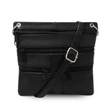 Multi Pockets Leather Messenger Bag-Black Color