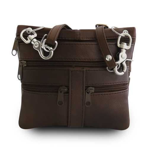 Multi Pockets Leather Messenger Bag- Brown Color