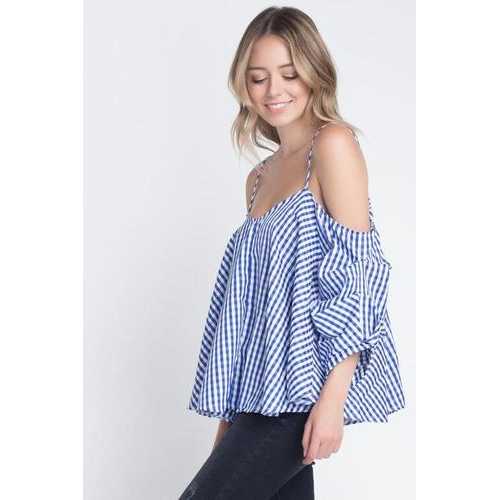 Women's Cold Shoulder Checkered Top