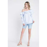 Women's One Shoulder Stripe Ruffle Top