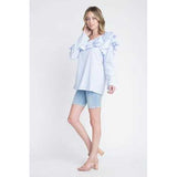 Women's One Shoulder Stripe Ruffle Top