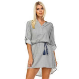 Women's Front Tassel Tie Button Up Dress