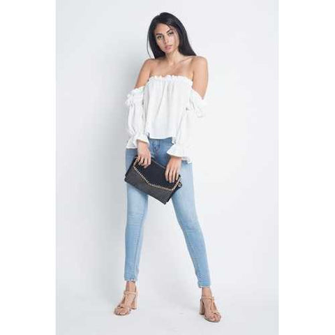 Women's Off Shoulder Ruffle Bardot Top