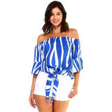 Women's Strapless Striped Bandage Blouse