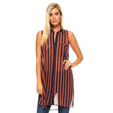 Women's Long Sheer Sleeveless Stripe Blouse