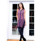 Women's Long Sheer Sleeveless Stripe Blouse