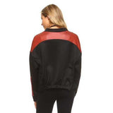 Women's Leather Patch Bomber Jacket