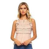 Women's Suede Fringe Laser Cut Tank Top