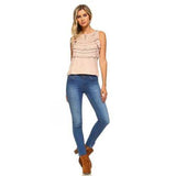 Women's Suede Fringe Laser Cut Tank Top