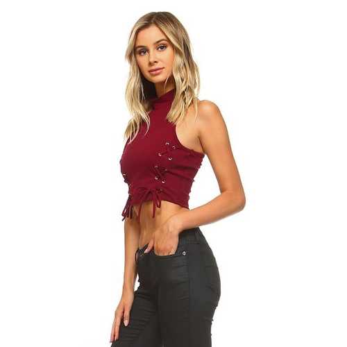 Women's High Neck Tie Crop Top