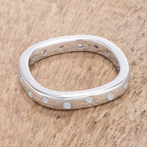.23Ct Rhodium Plated Cz Speckled Square Shaped Stackable Band