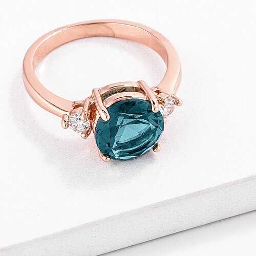 Rose Gold Plated Blue Green Three Stone Engagement Ring