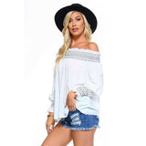 Women's Off Shoulder Stripe Smocked Elastic Top