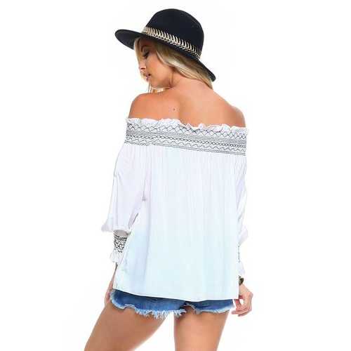 Women's Off Shoulder Stripe Smocked Elastic Top