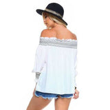Women's Off Shoulder Stripe Smocked Elastic Top
